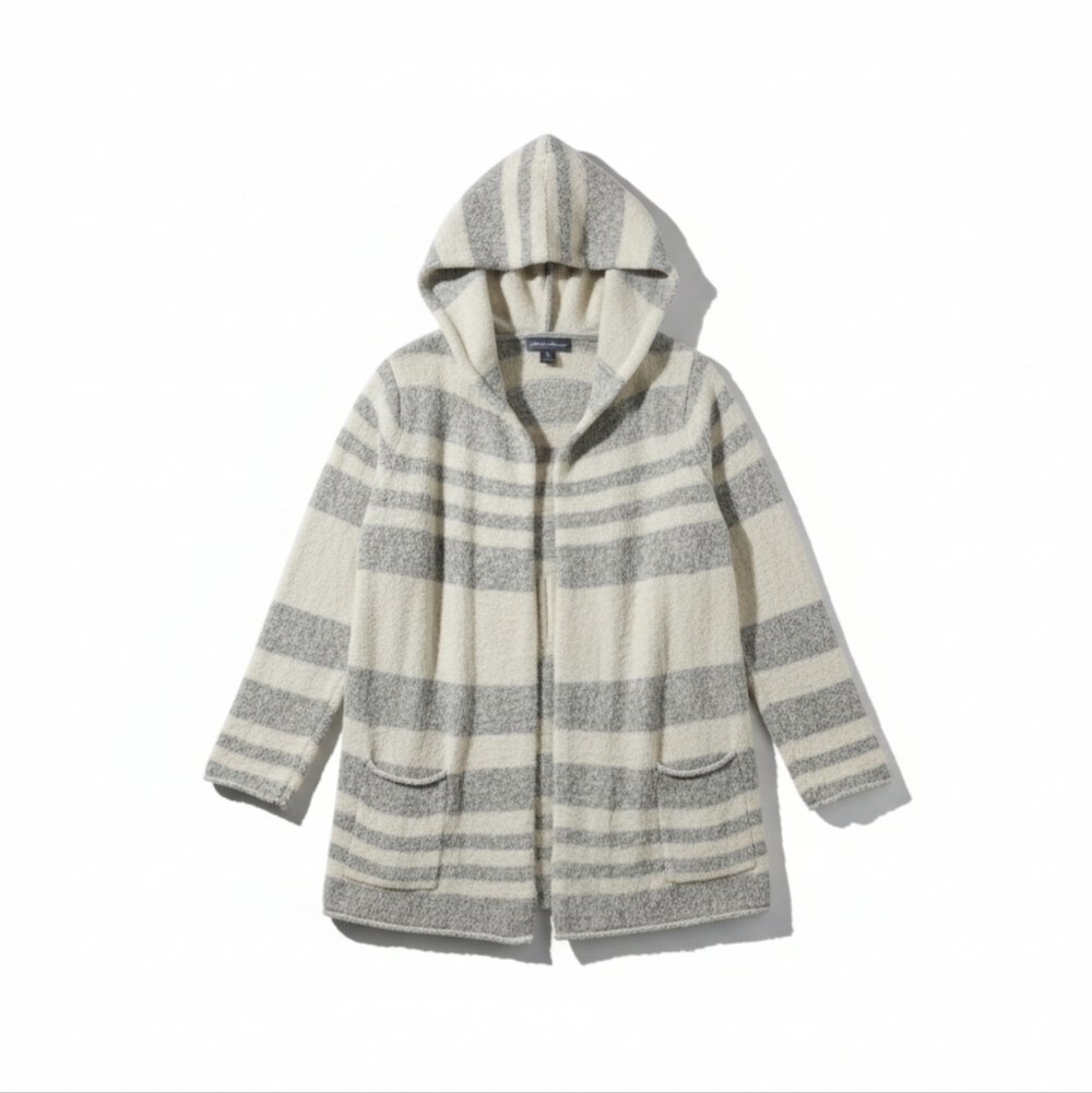 Eddie Bauer Sleepwear Gray & White Striped Hooded Cardigan - M/L